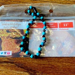 100% Baltic Amber & Turquoise Polished 11”